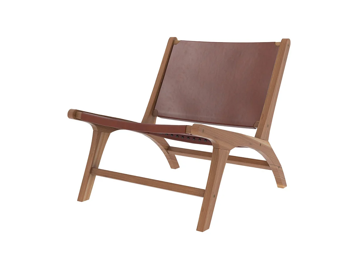 Poltrona in teak e cuoio marrone liscio - Kuna