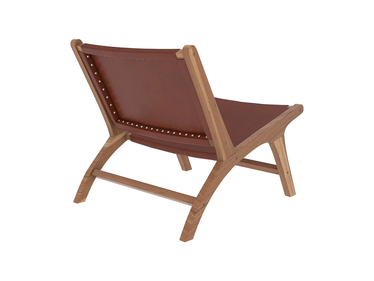 Poltrona in teak e cuoio marrone liscio - Kuna