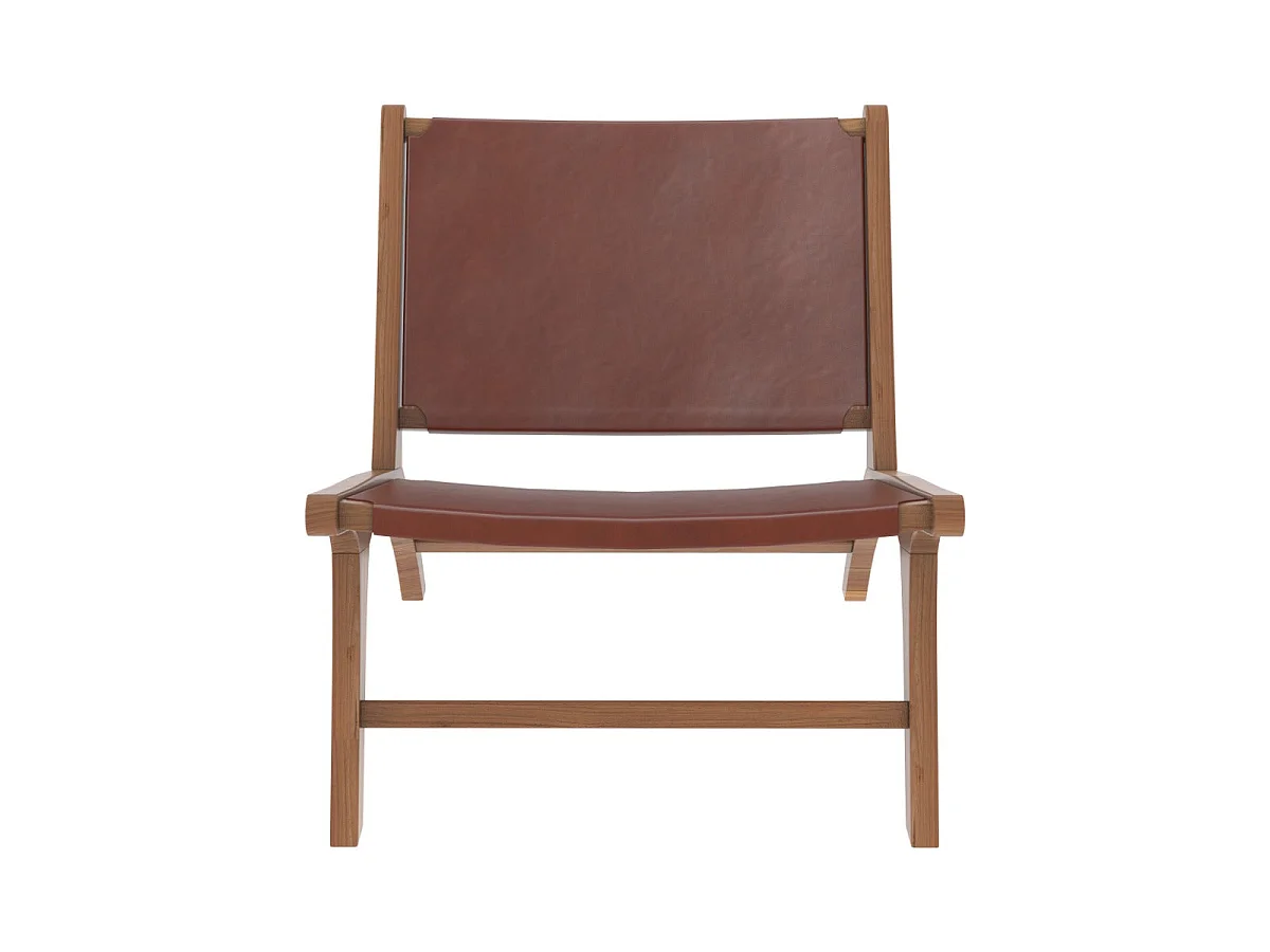 Poltrona in teak e cuoio marrone liscio - Kuna