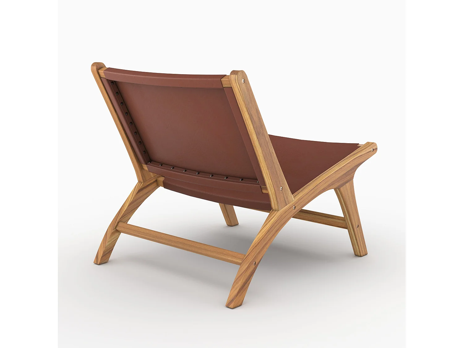 Poltrona in teak e cuoio marrone liscio - Kuna