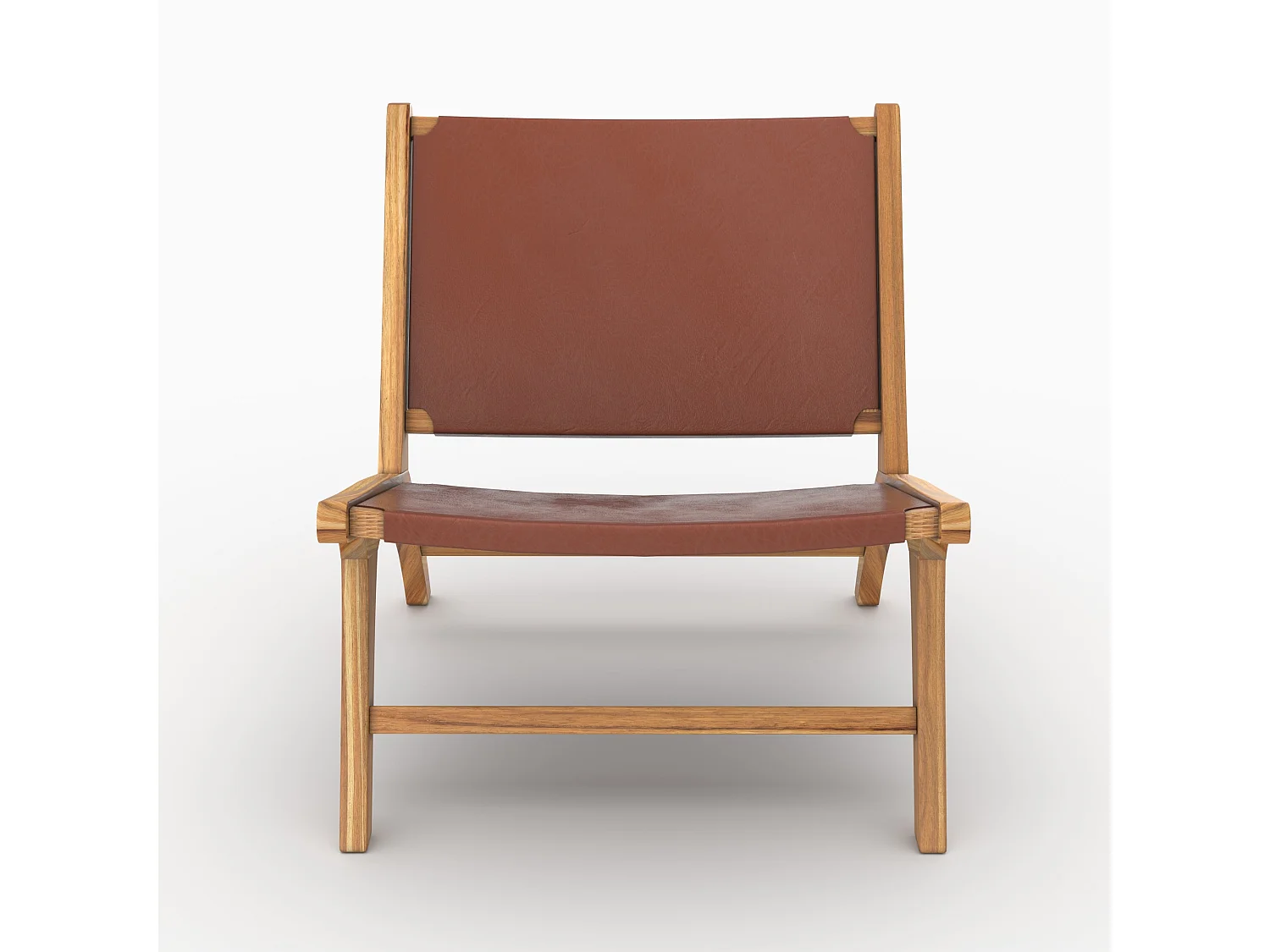 Poltrona in teak e cuoio marrone liscio - Kuna