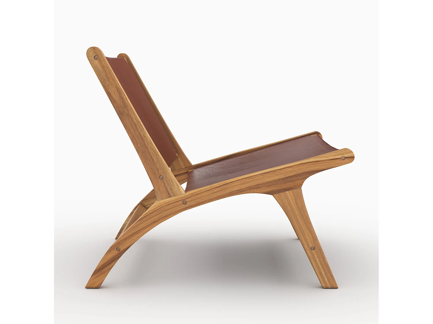 Poltrona in teak e cuoio marrone liscio - Kuna