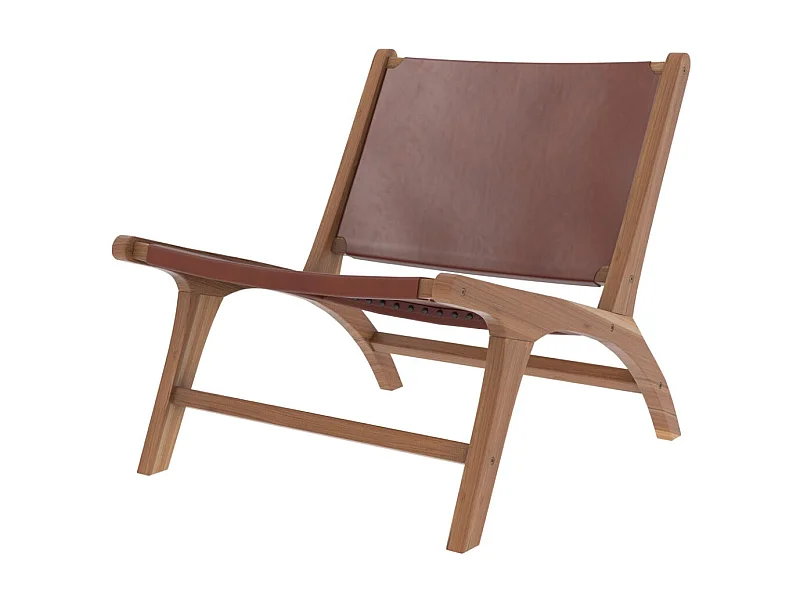 Poltrona in teak e pelle liscia marrone - Kuna