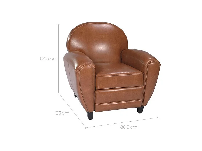 Fauteuil camel en croute de cuir enduite - Club