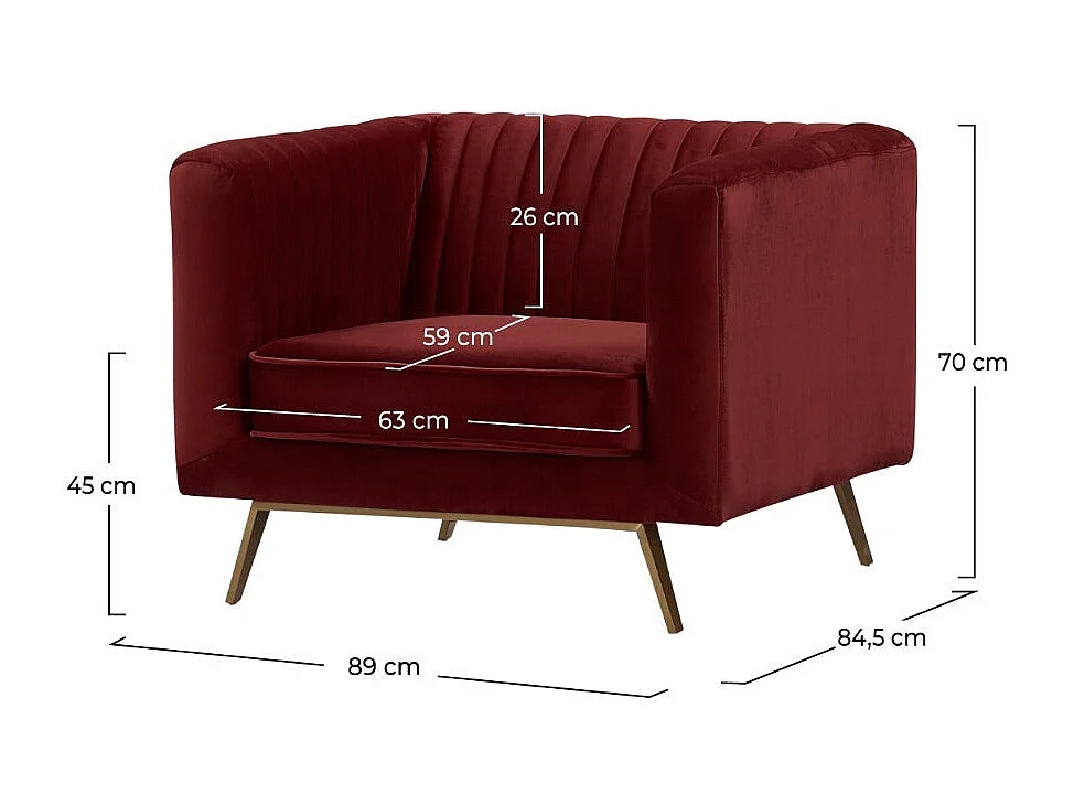 Fauteuil en velours bordeaux - Gatsby