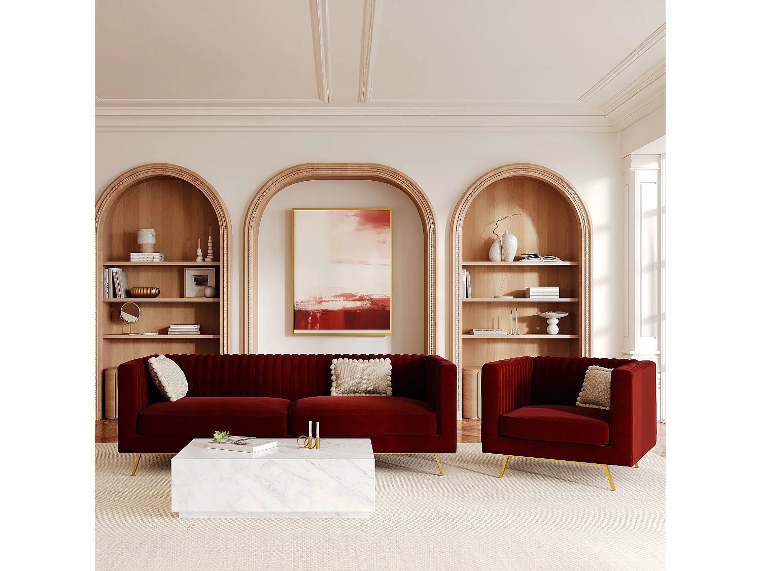 Fauteuil en velours bordeaux - Gatsby