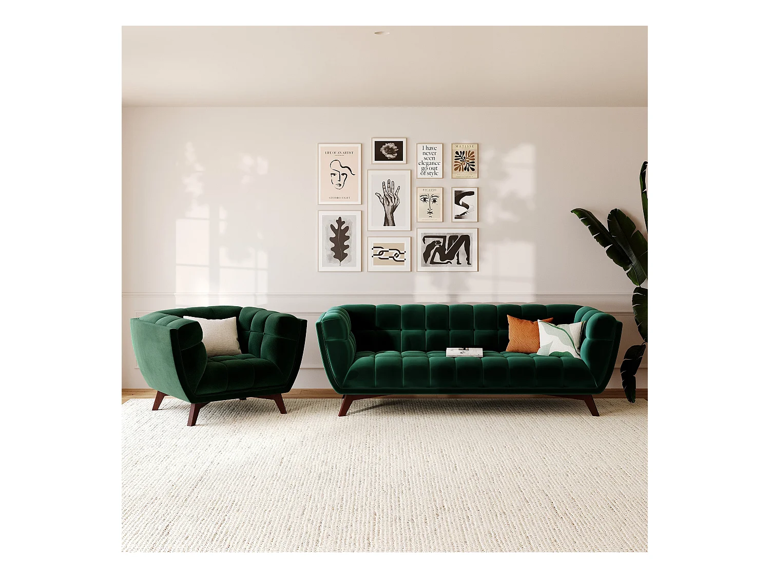 Poltrona in velluto verde scuro - Mona