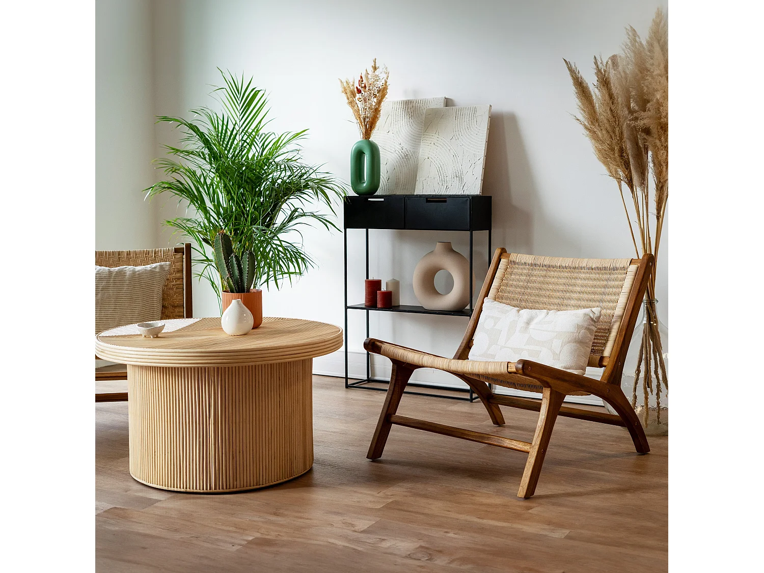 Fauteuil en bois de teck et tressage vannerie en rotin - Kilka