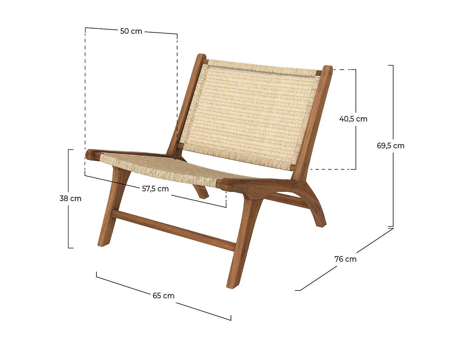 Sillón de madera de teca y ratán natural - Kilka