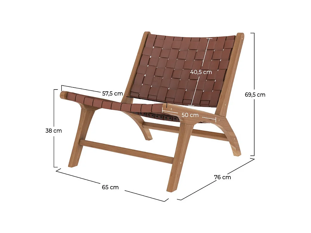 Sillón de teca y cuero tejido marrón - Kuna