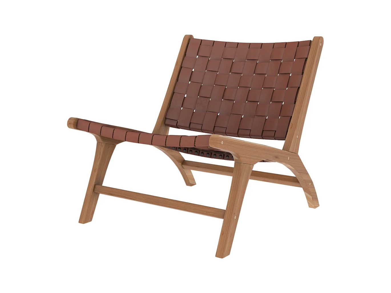 Fauteuil en teck et cuir tressé marron - Kuna