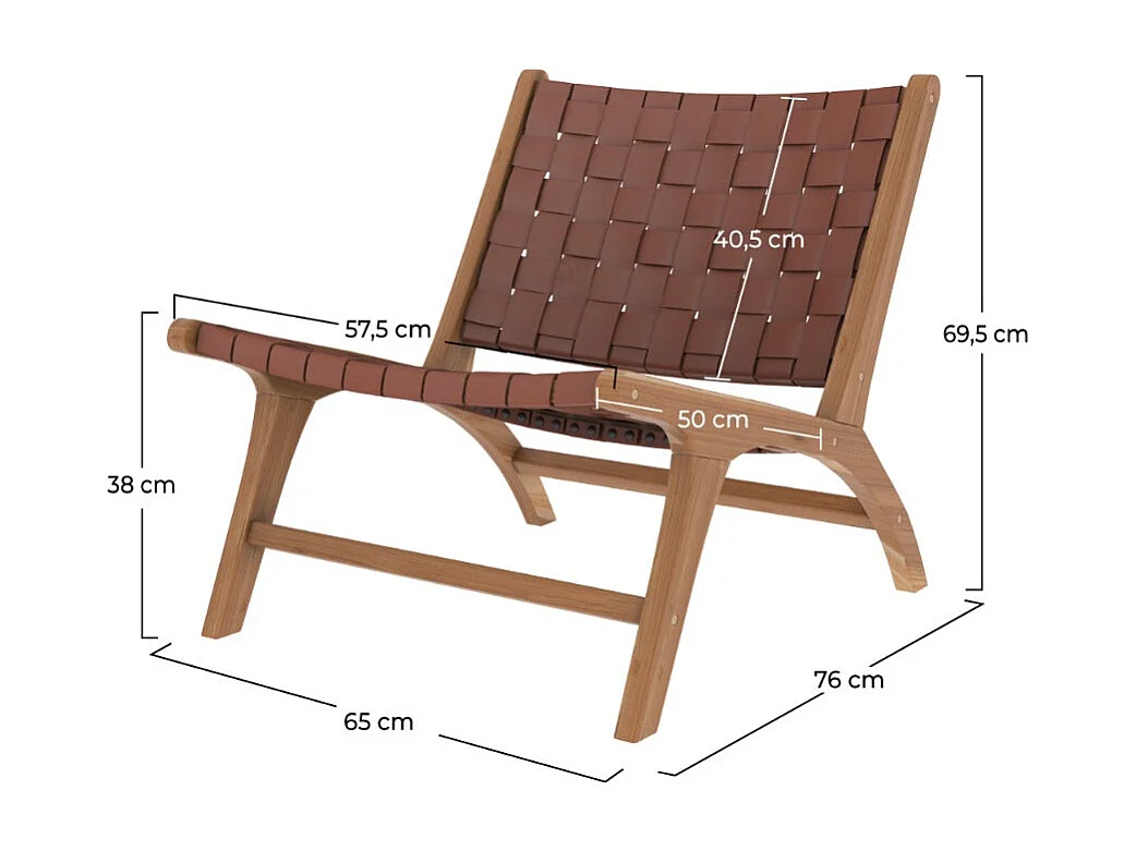 Sillón de teca y cuero tejido marrón - Kuna