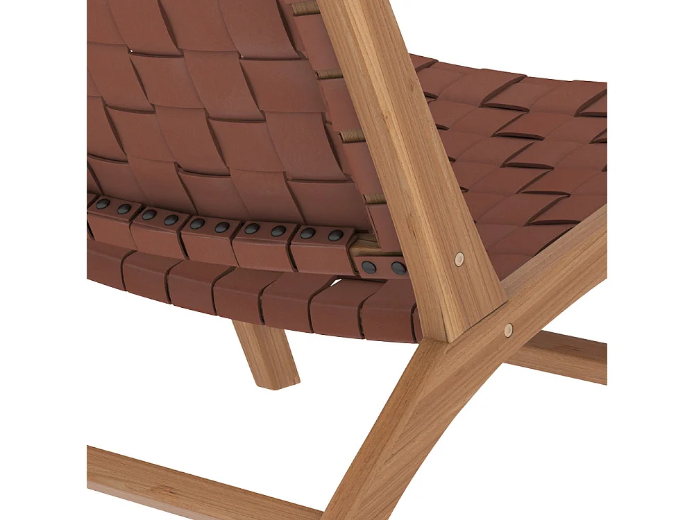 Fauteuil en teck et cuir tressé marron - Kuna