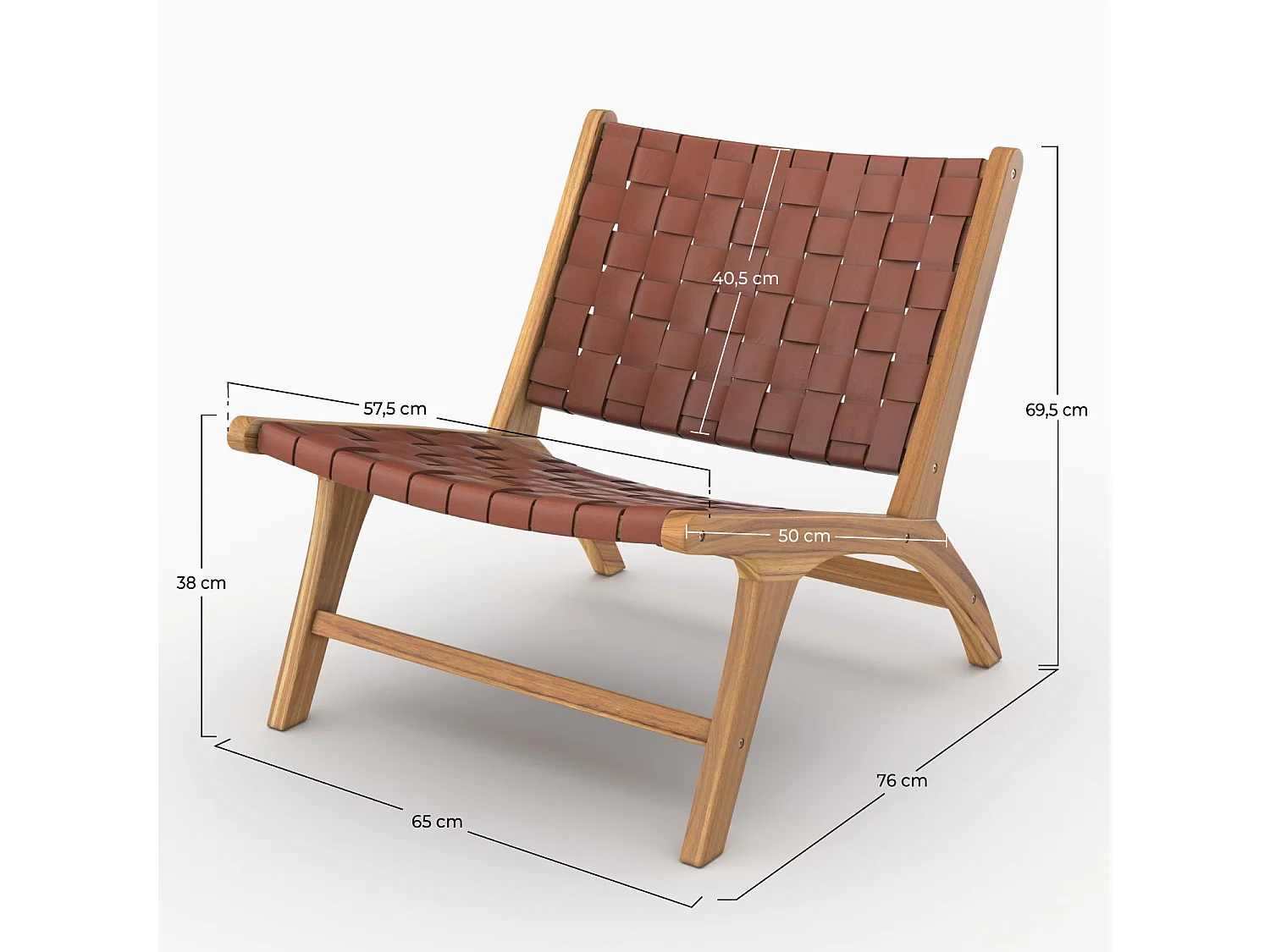 Fauteuil en teck et cuir tressé marron - Kuna