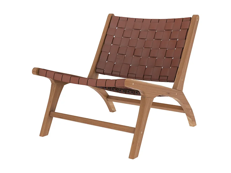 Fauteuil en teck et cuir tressé marron - Kuna