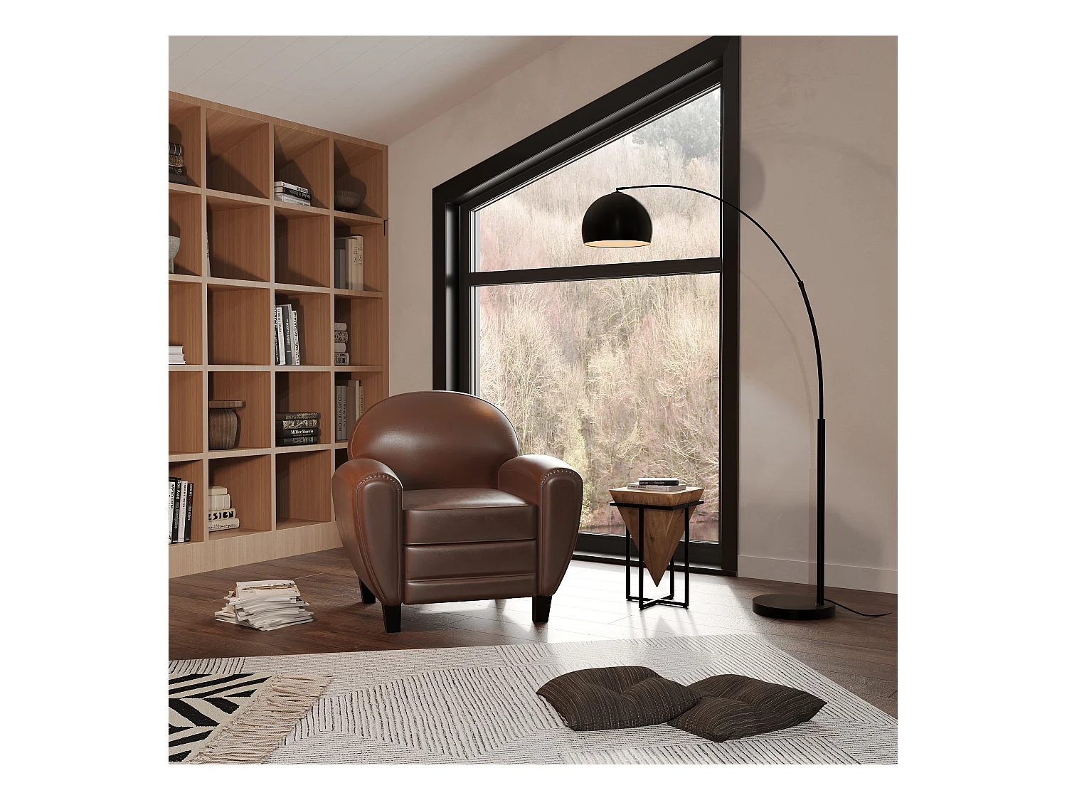 Sillón marrón de cuero recubierto - Club