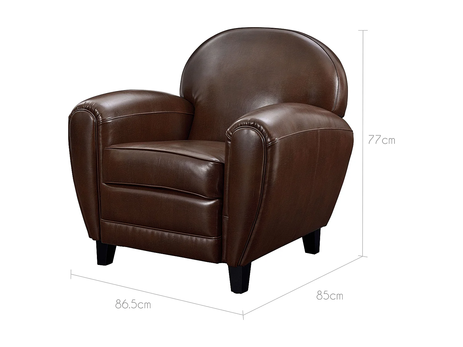 Fauteuil marron en croute de cuir enduite - Club