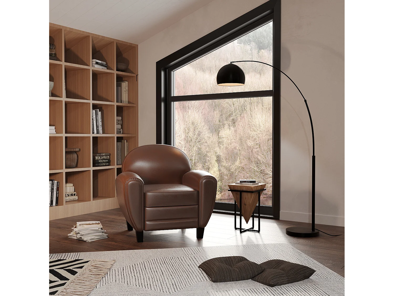 Fauteuil marron en croute de cuir enduite - Club