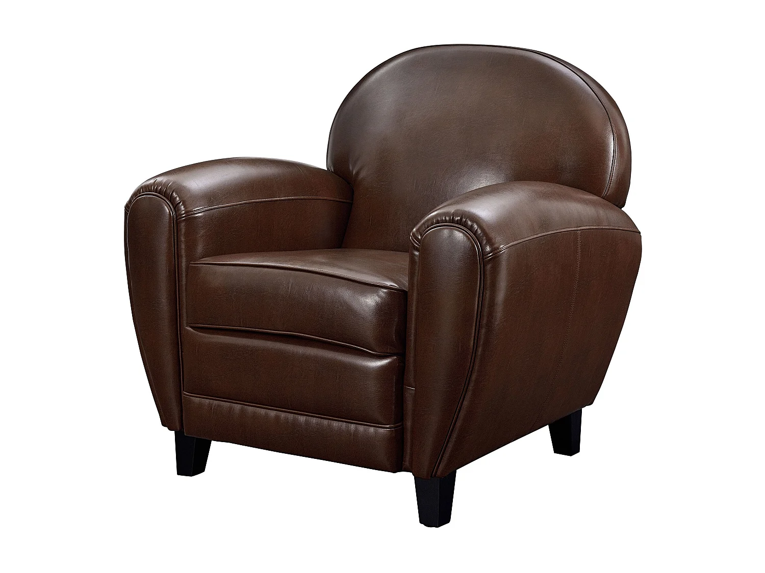 Fauteuil marron en croute de cuir enduite - Club