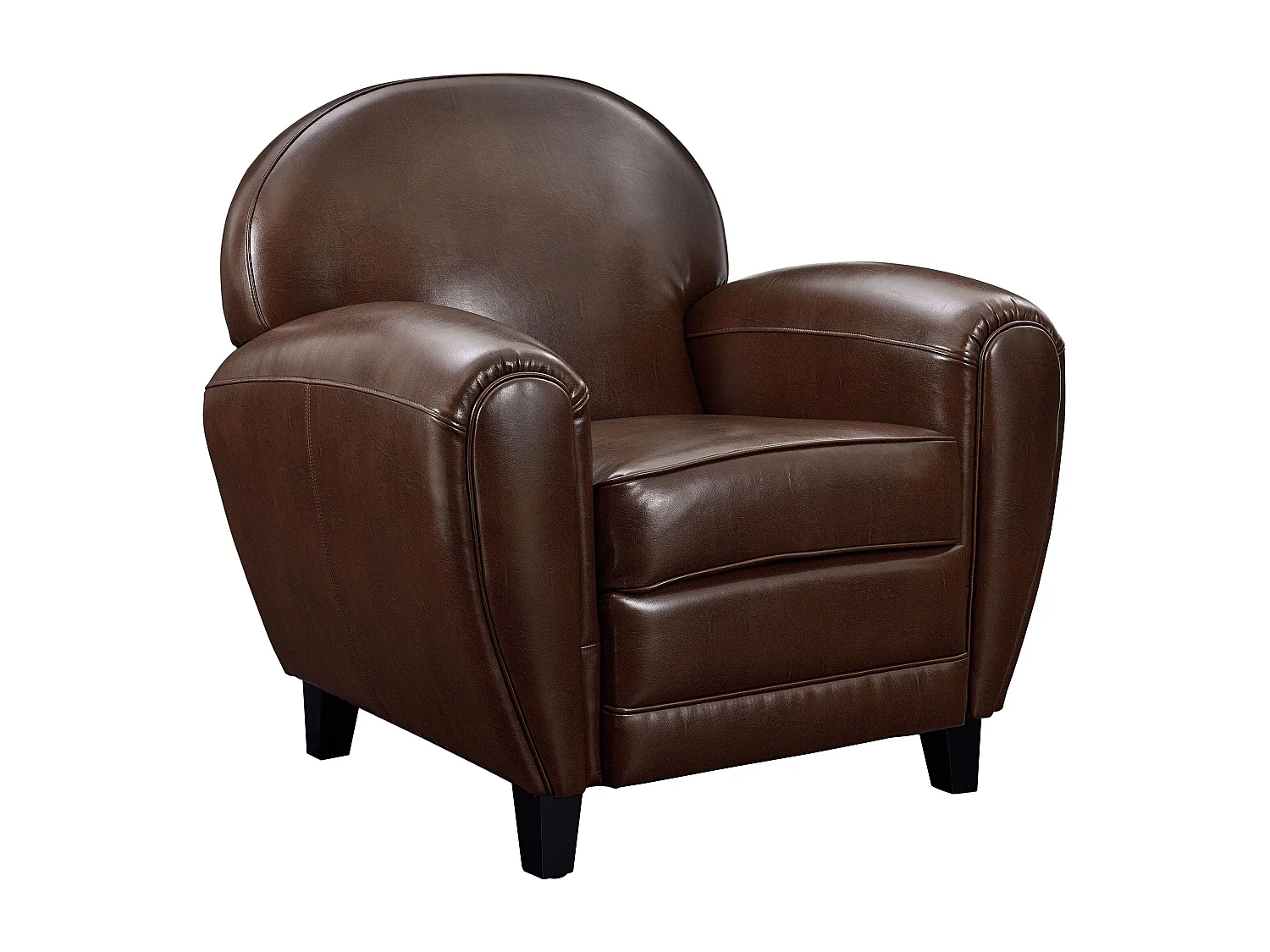 Fauteuil marron en croute de cuir enduite - Club