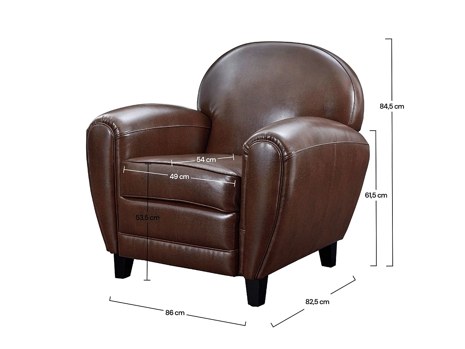 Fauteuil marron en croûte de cuir enduite - Club
