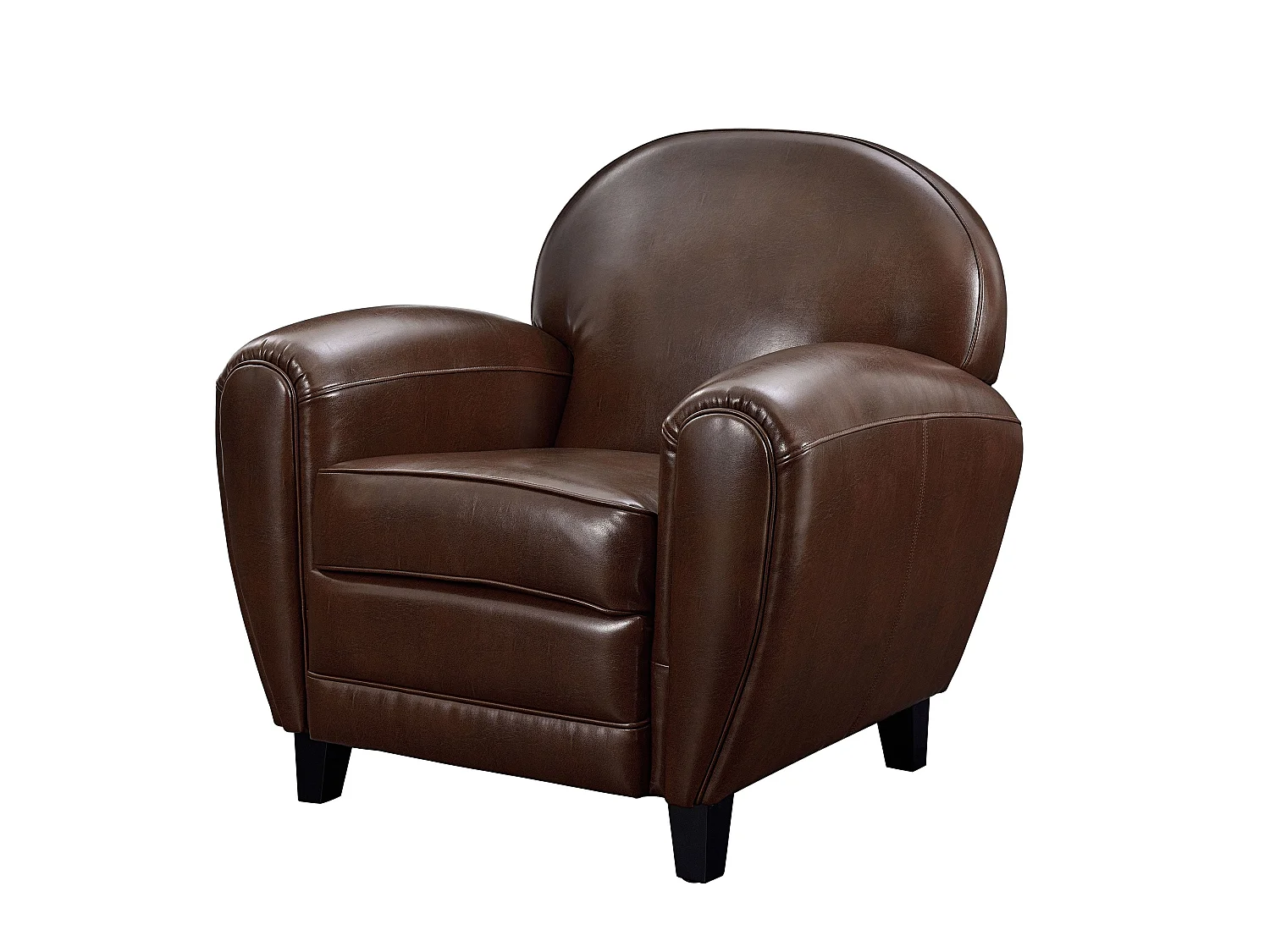 Fauteuil marron en croûte de cuir enduite - Club