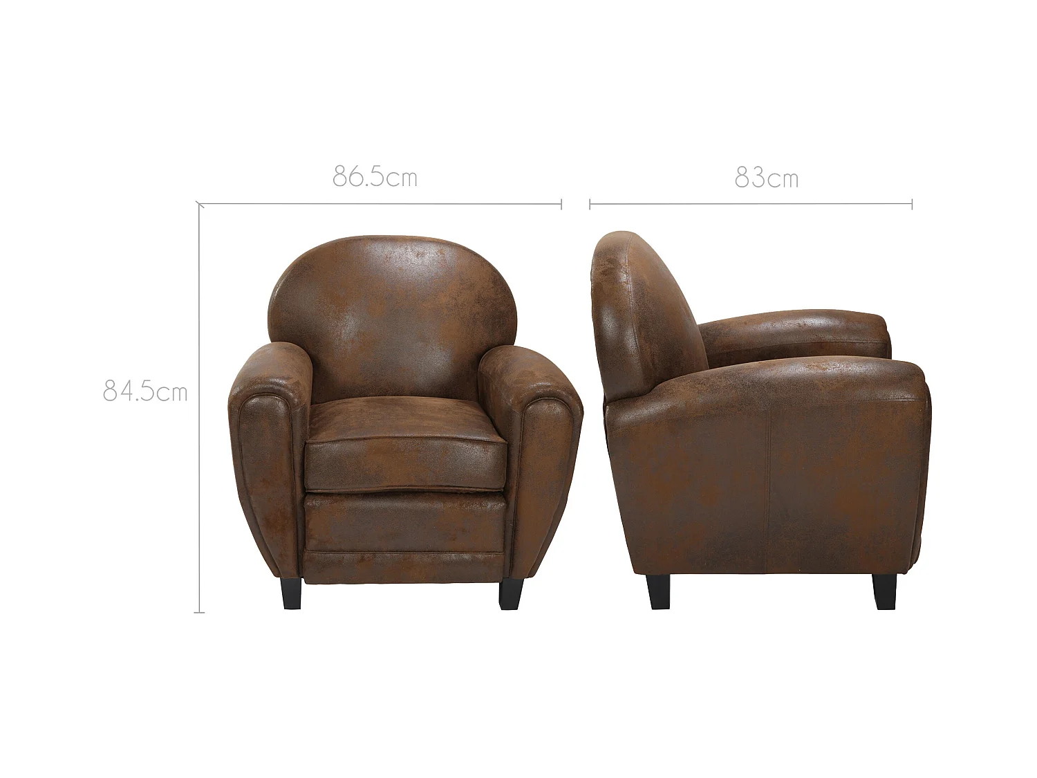 Fauteuil marron vieilli en microfibre - Club