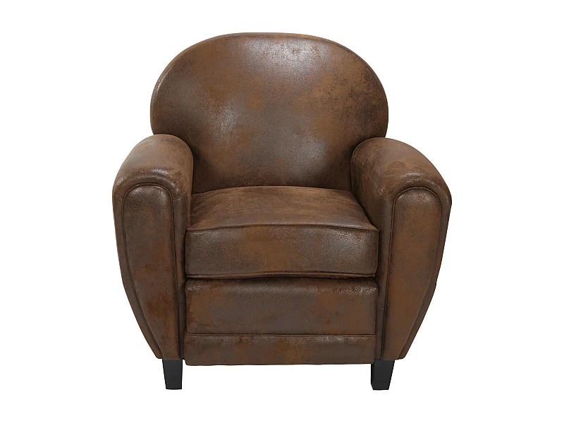 Fauteuil marron vieilli en microfibre - Club