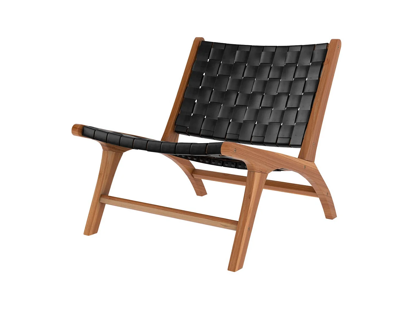 Poltrona in teak e pelle  intrecciata nera - Kuna