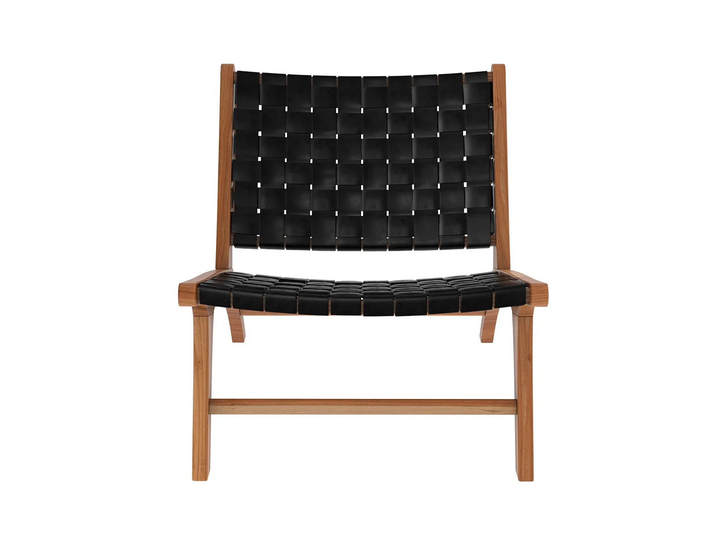 Poltrona in teak e pelle  intrecciata nera - Kuna