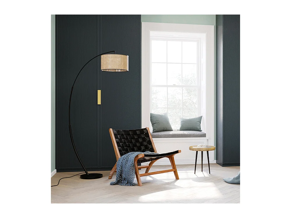 Poltrona in teak e pelle  intrecciata nera - Kuna