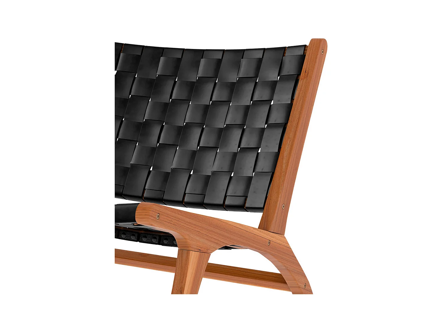 Poltrona in teak e pelle  intrecciata nera - Kuna