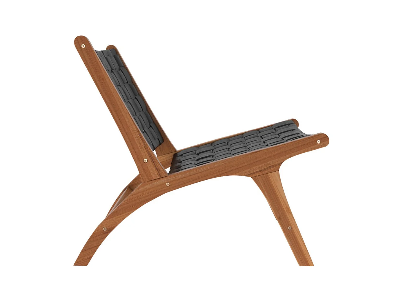 Poltrona in teak e pelle  intrecciata nera - Kuna