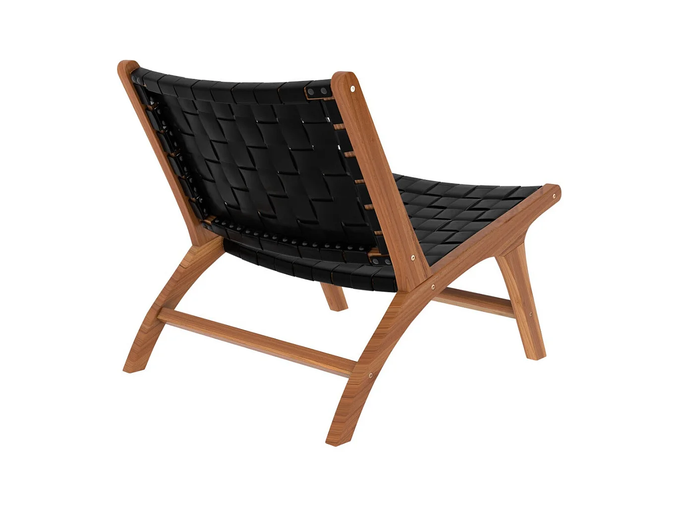 Poltrona in teak e pelle  intrecciata nera - Kuna