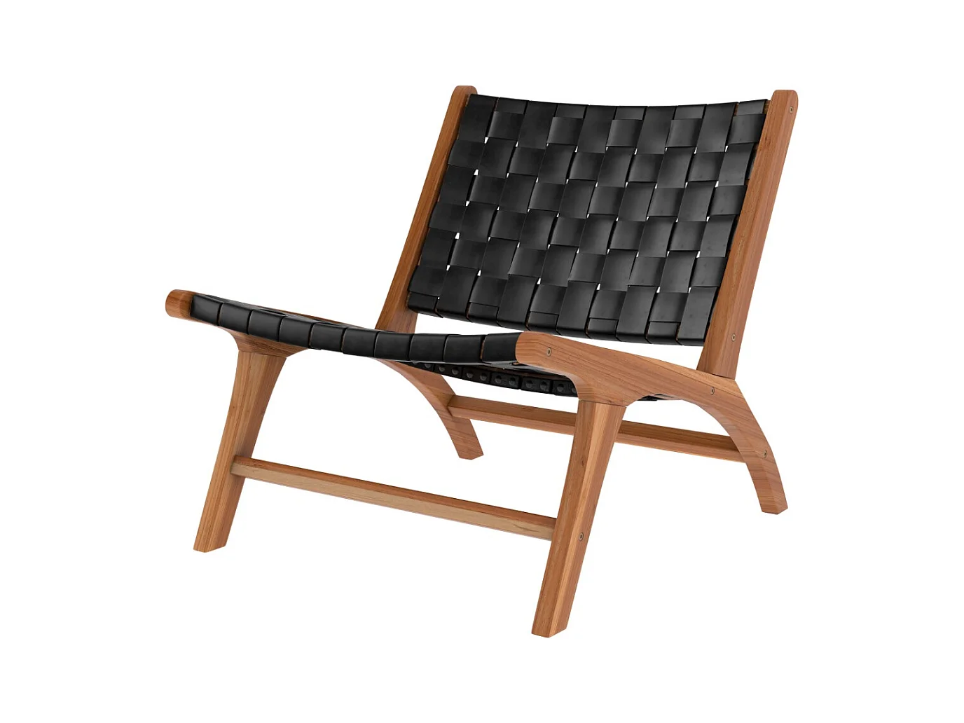 Fauteuil en teck et cuir tréssé noir - Kuna