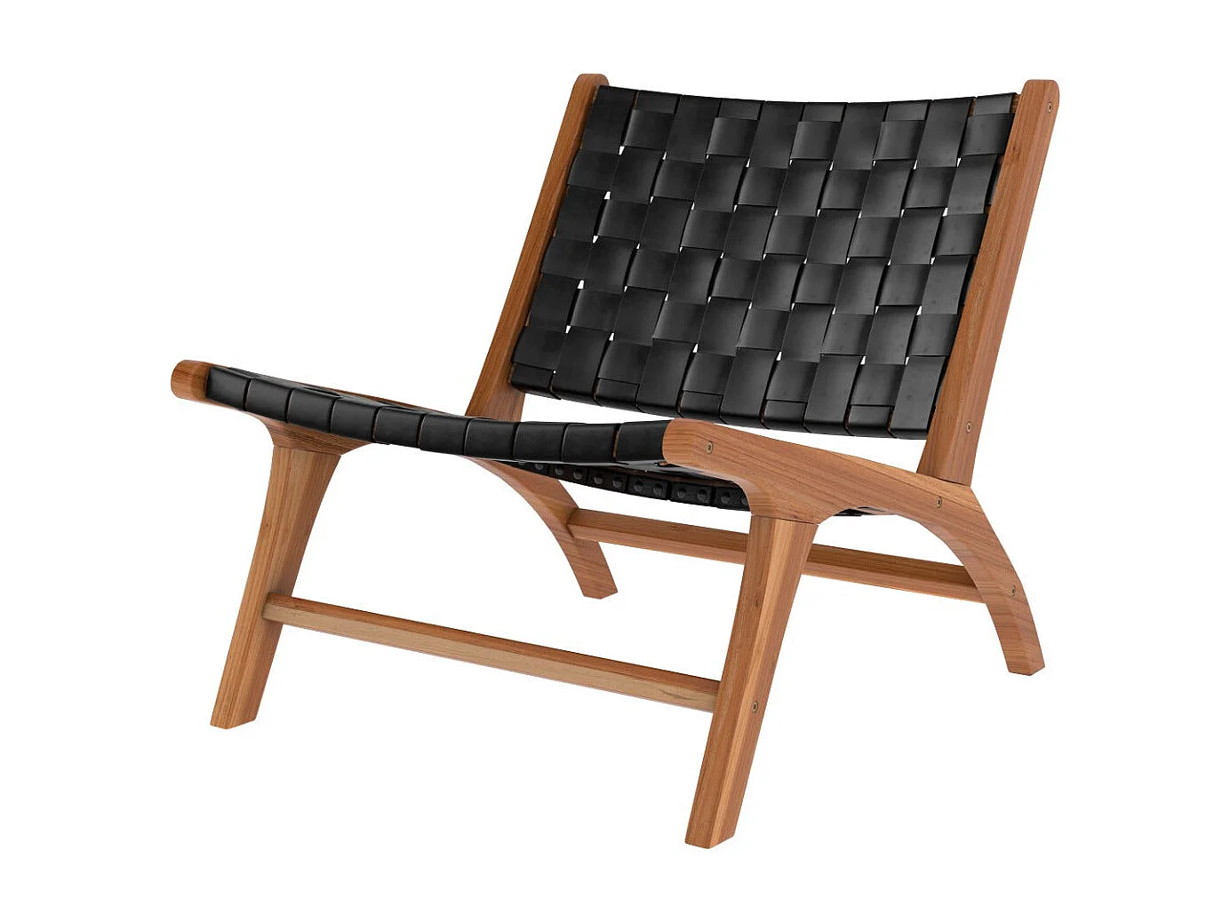 Sillón de teca y cuero tejido negro - Kuna