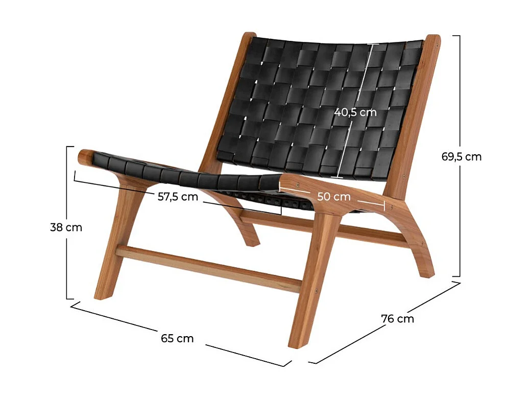 Sillón de teca y cuero tejido negro - Kuna