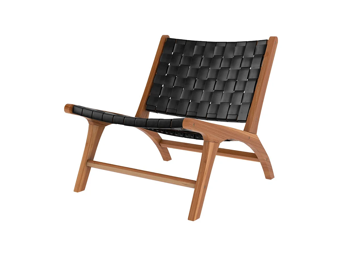 Sillón de teca y cuero tejido negro - Kuna
