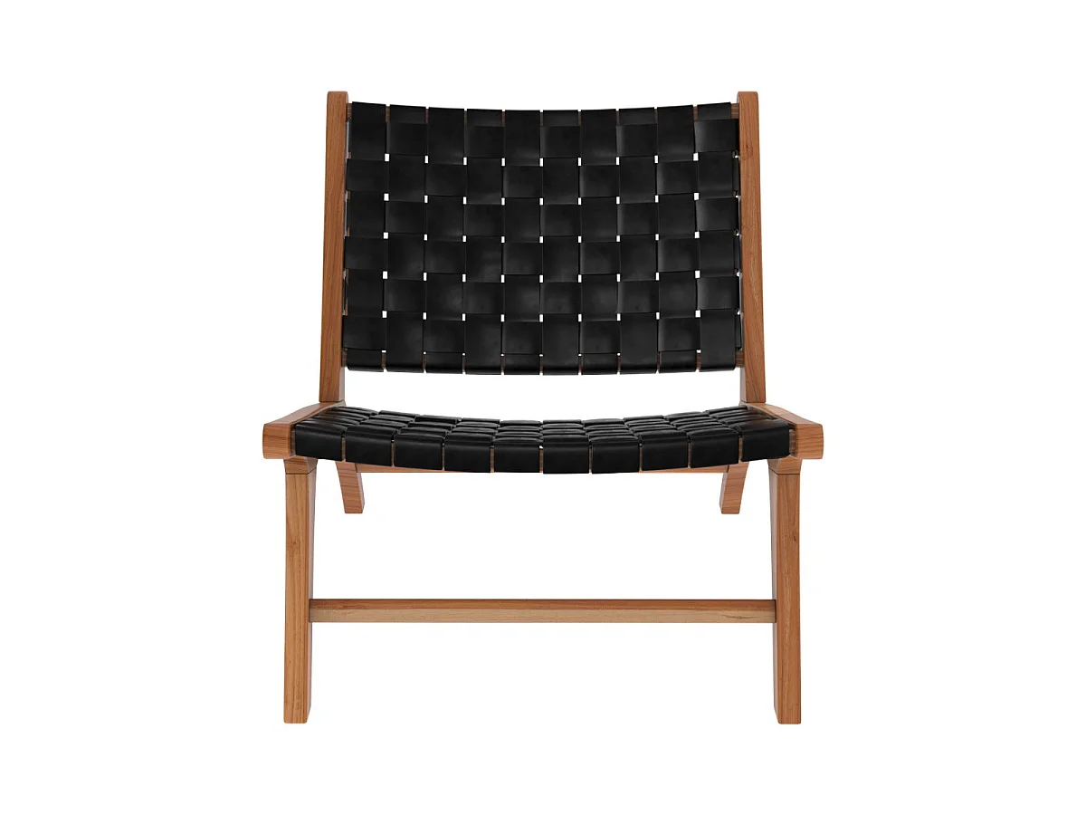 Sillón de teca y cuero tejido negro - Kuna