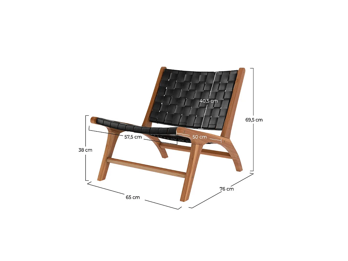 Sillón de teca y cuero tejido negro - Kuna
