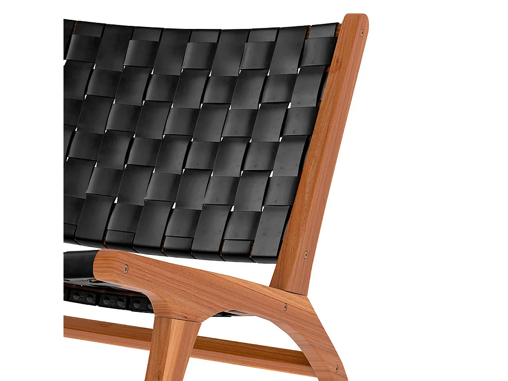 Sillón de teca y cuero tejido negro - Kuna