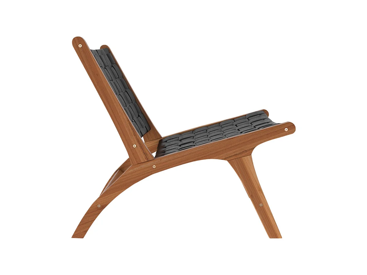 Sillón de teca y cuero tejido negro - Kuna