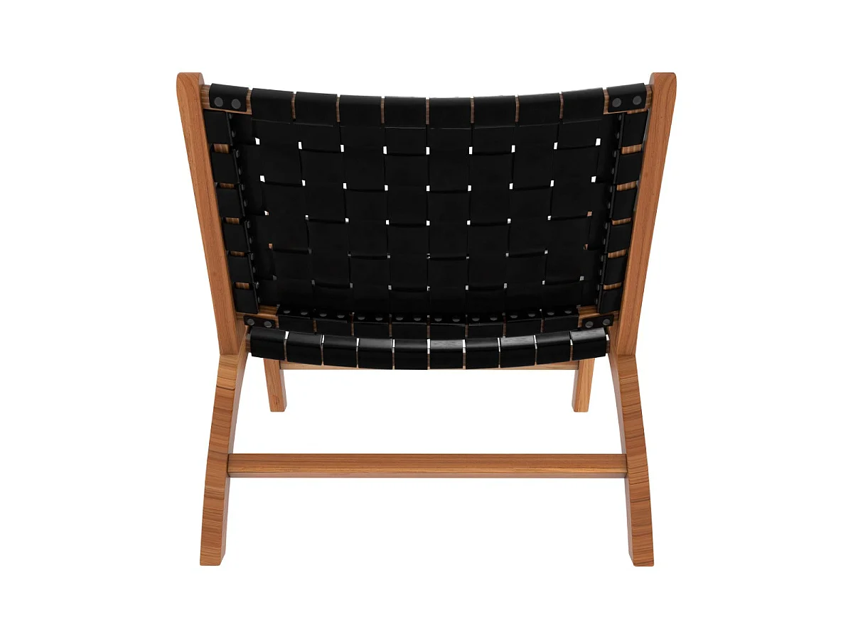 Sillón de teca y cuero tejido negro - Kuna