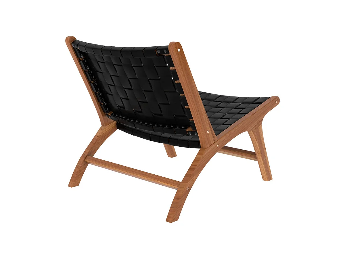 Sillón de teca y cuero tejido negro - Kuna