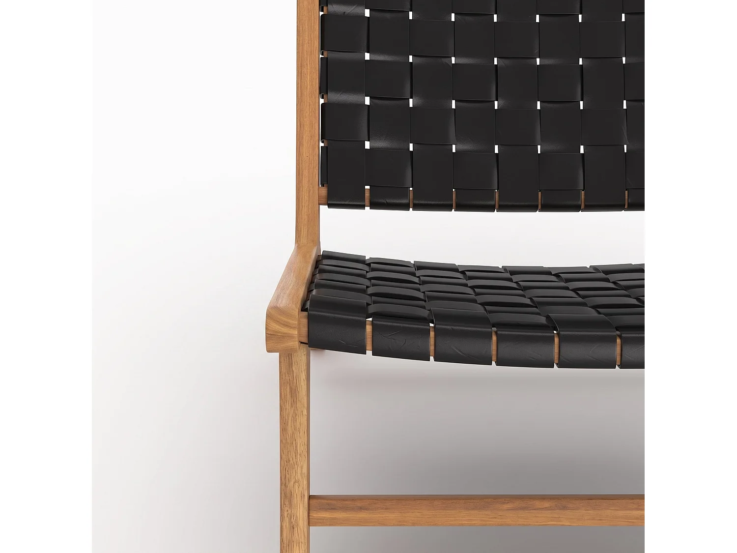 Teak-Sessel mit schwarzem geflochtenem Leder - Kuna