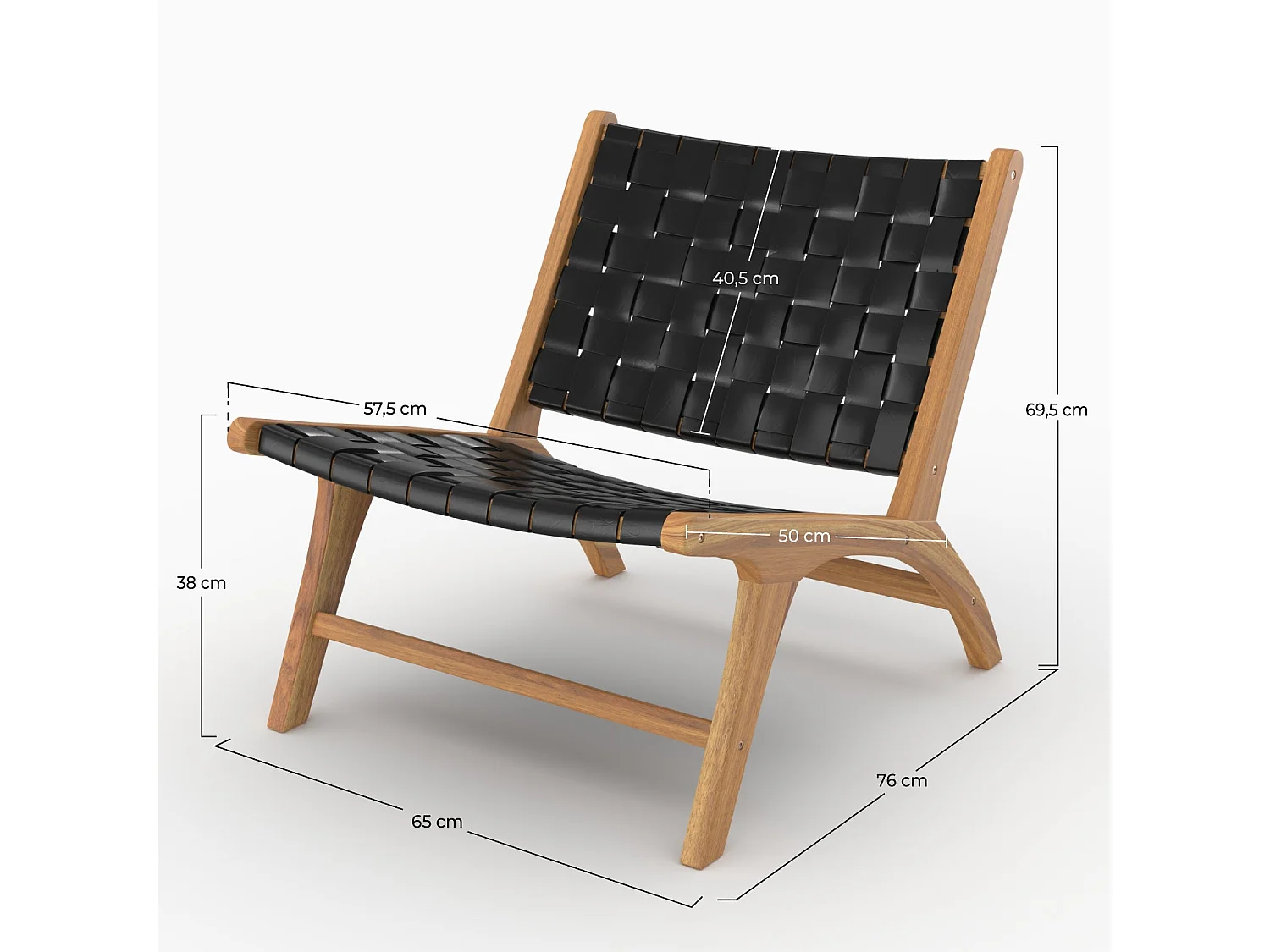 Teak-Sessel mit schwarzem geflochtenem Leder - Kuna