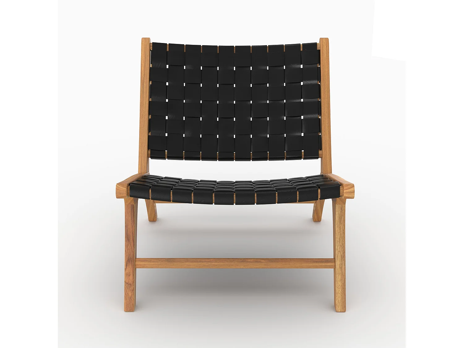 Teak-Sessel mit schwarzem geflochtenem Leder - Kuna