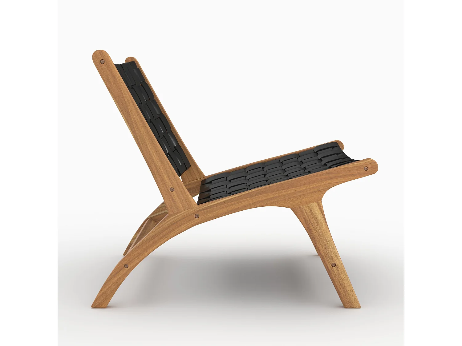 Teak-Sessel mit schwarzem geflochtenem Leder - Kuna