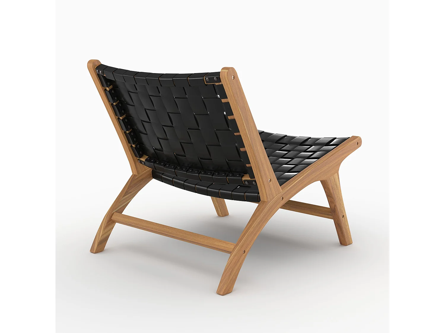 Teak-Sessel mit schwarzem geflochtenem Leder - Kuna