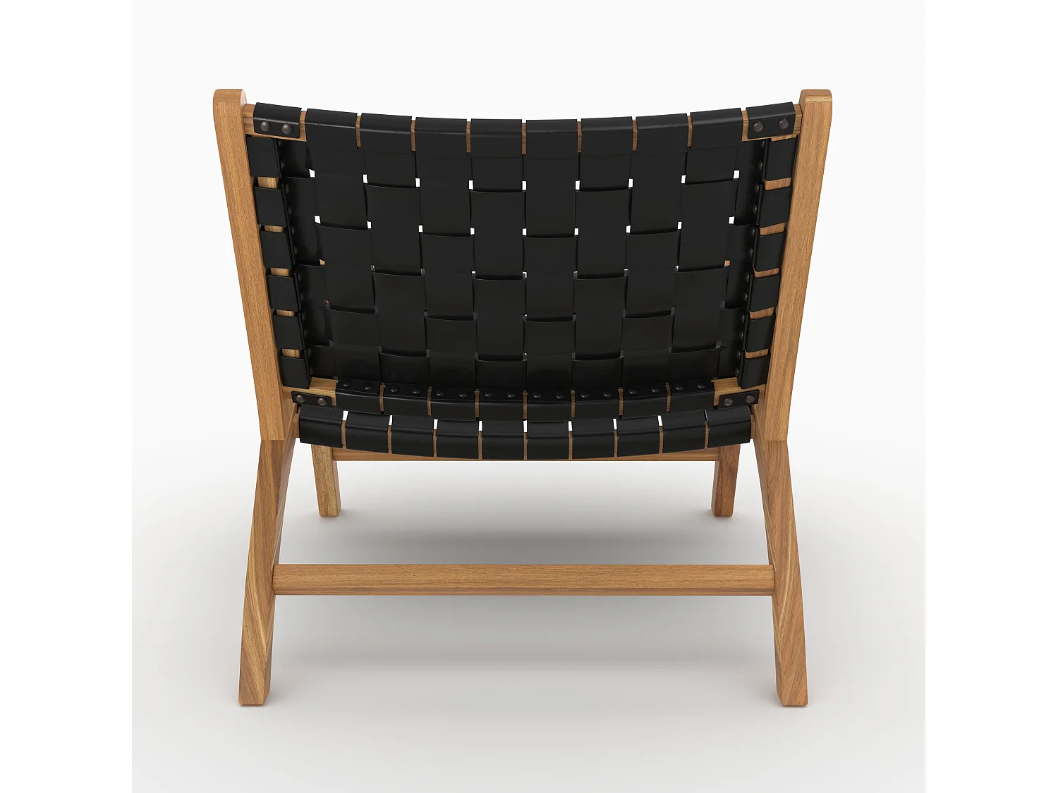 Teak-Sessel mit schwarzem geflochtenem Leder - Kuna